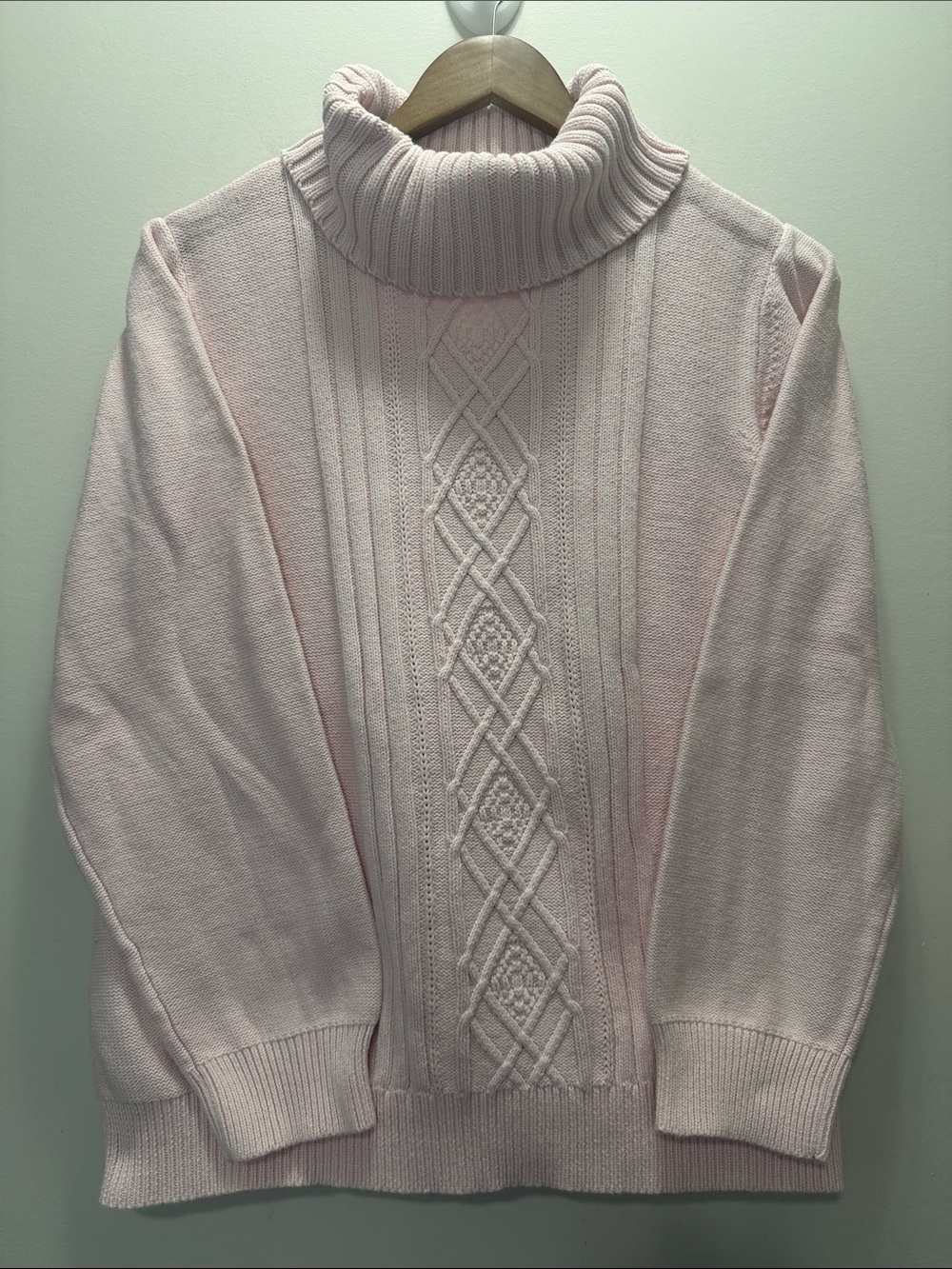 Karen Scott Women’s Cable-Knit Cowl Neck Sweater in Soft Pink Size XL 25x23